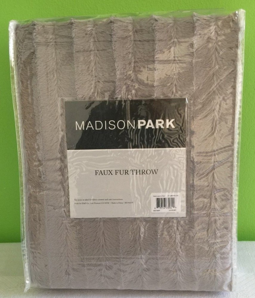 Madison Park Duke Polyester Brushed Long Fur Knitted Throw Grey 50 X 60 in