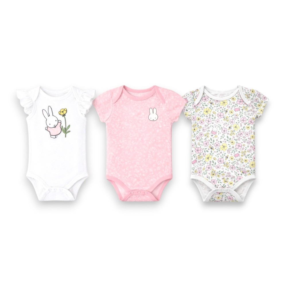 Miffy Baby Girls' 3-Pack Short Sleeve  Bodysuit Sets Size NB 3M 6M 9M