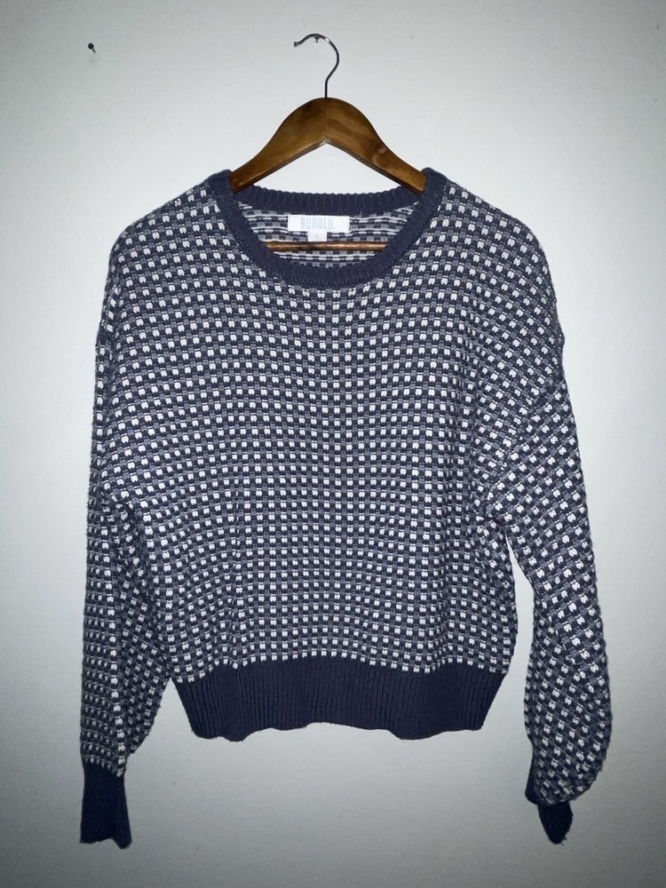 BUNTULU Women's Geometric Knit Crewneck Pullover Sweater Ribbed Long L