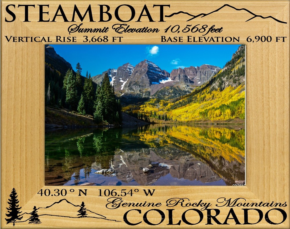 Steamboat Colorado Elevation Laser Engraved Wood Picture Frame Landscape (4x6)