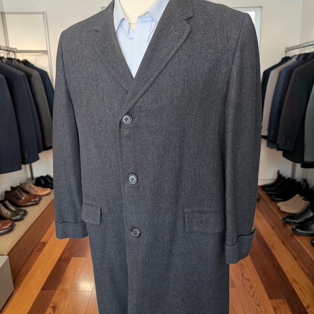 Bespoke 1950s Lightweight Tweed Overcoat 42r Slim Fit Chevron Soft Tweed