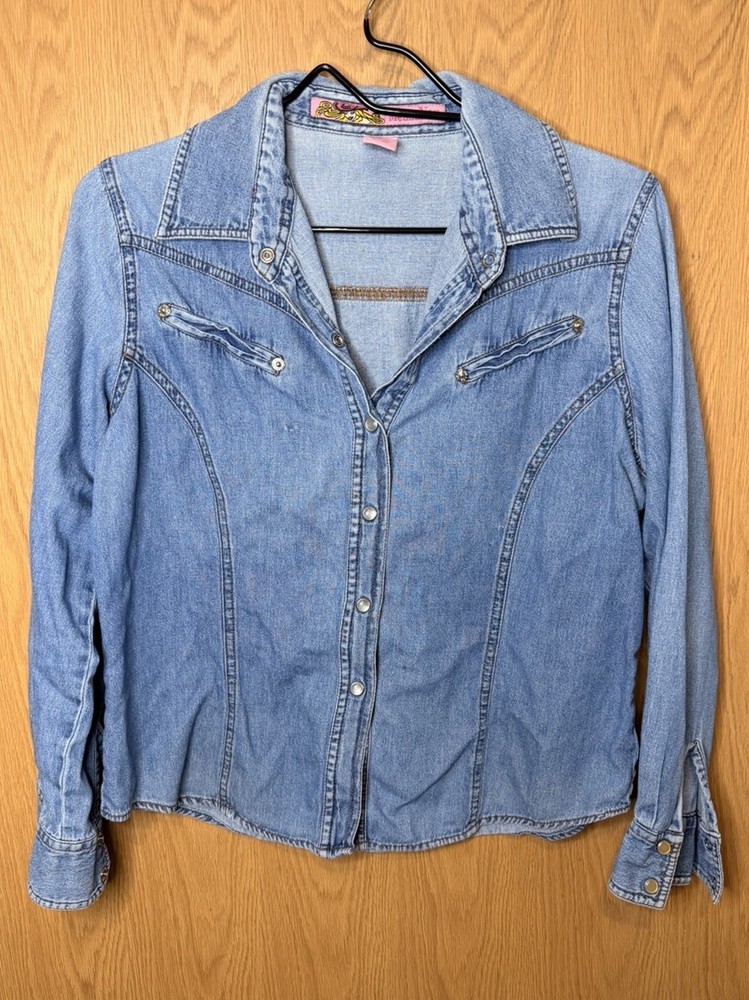 Women’s Vintage 90’s Y2K  Me and You  Jean Blue Denim Long Sleeve Shirt M Medium