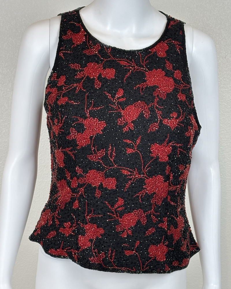 VTG Andretta Donatello 90's Y2K Beaded Silk Sleeveless Top Small Cocktail Party