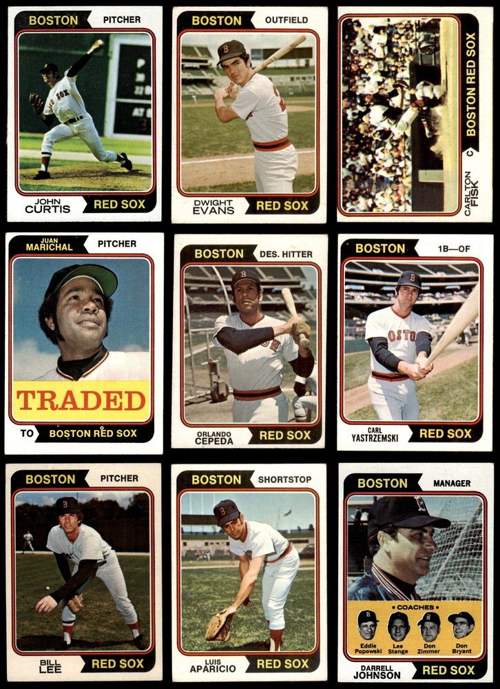 1974 Topps Red Sox Near Team Set w/Traded 3.5 - VG+ 7179109 (28 / 33 cards)