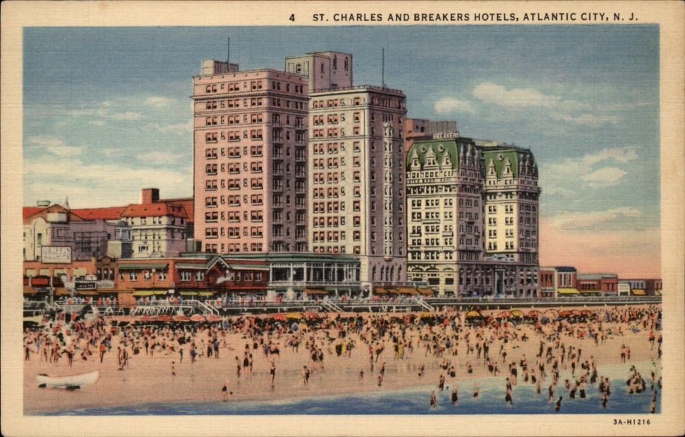 St Charles and Breakers Hotels Atlantic City New Jersey vintage postcard s401