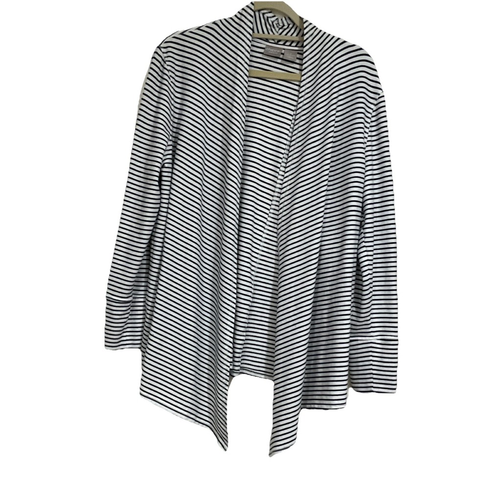 Chico's Women Striped Black White Long Sleeve Open Front Cardigan Sweater 2