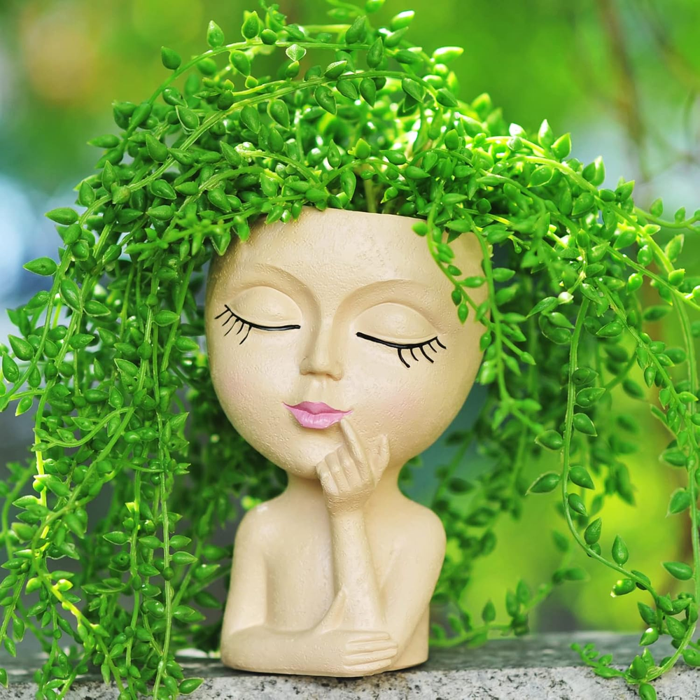 Resin Face Planter with Drainage Hole for Indoor Succulents (Brown)
