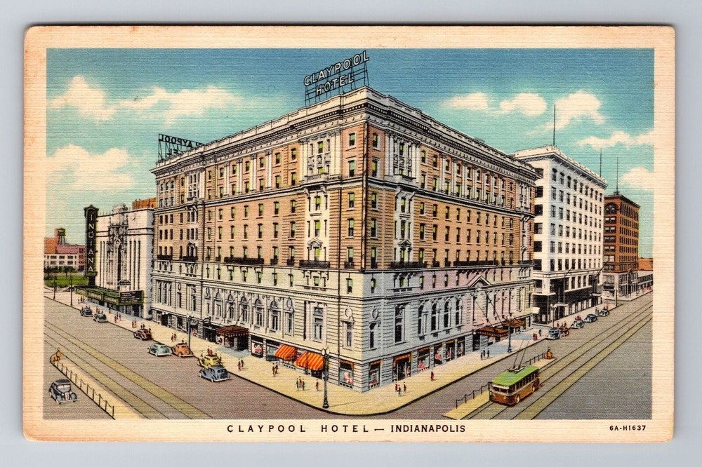 Indianapolis IN-Indiana, Claypool Hotel, Advertising, Vintage Souvenir Postcard