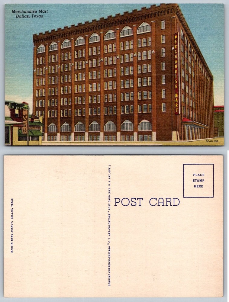 Vintage Merchandise Mart Dallas Texas Linen Postcard 1930s Curteich