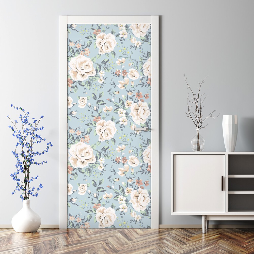 Pale Flowers Bubble Free | Vintage Valentine Pattern | Repositionable Door Decal