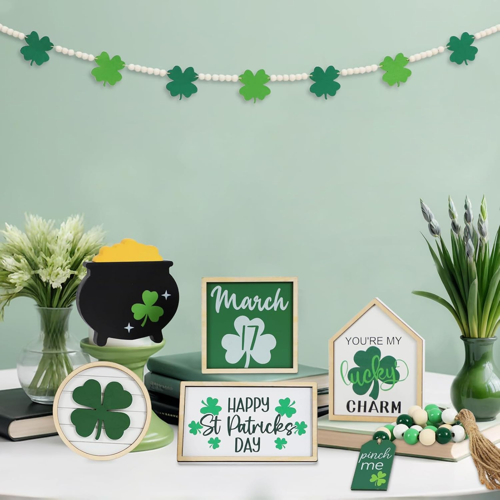 6PCS St. Patrick's Day Tiered Tray Decor - Home Table Shelf Party - Irish Decor