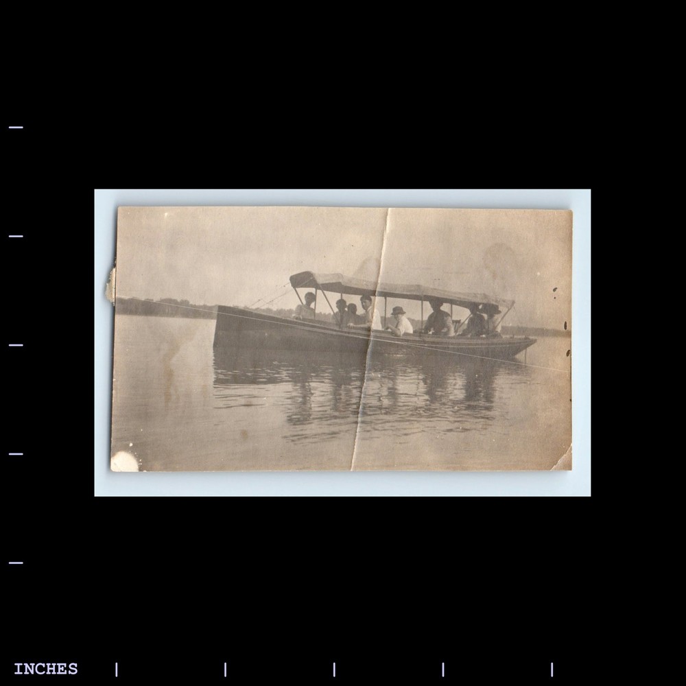 Old Vintage Photo MEN WOMEN ABOARD BOAT ON LAKE