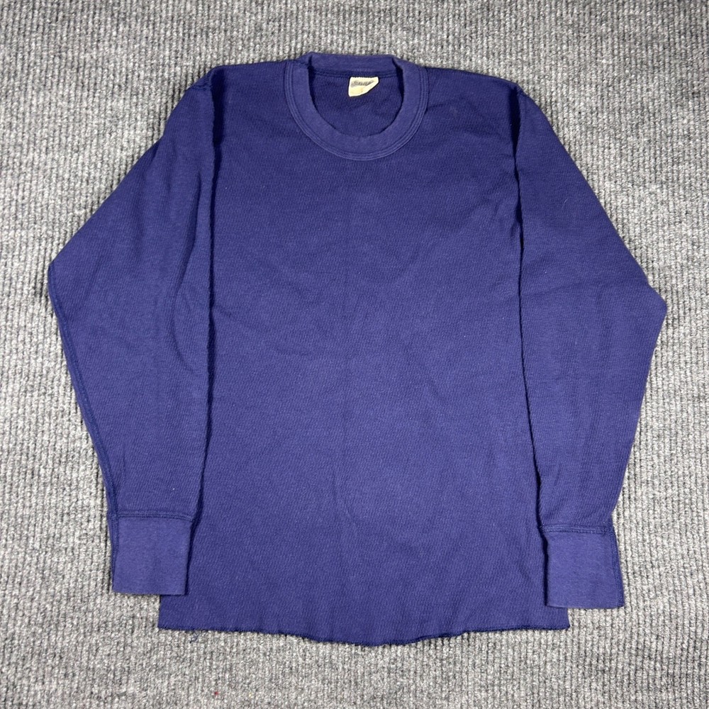 St Johns Bay Shirt Mens Large Vintage Waffle Knit Thermal Blue Long Sleeve USA
