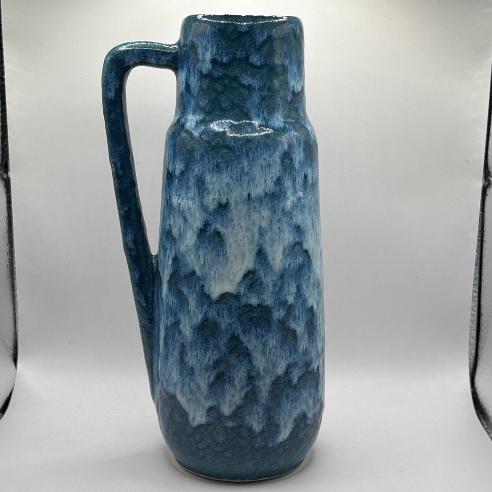 Vintage West German pottery vase by Scheurich 275-20 Blue And White Fat Lava