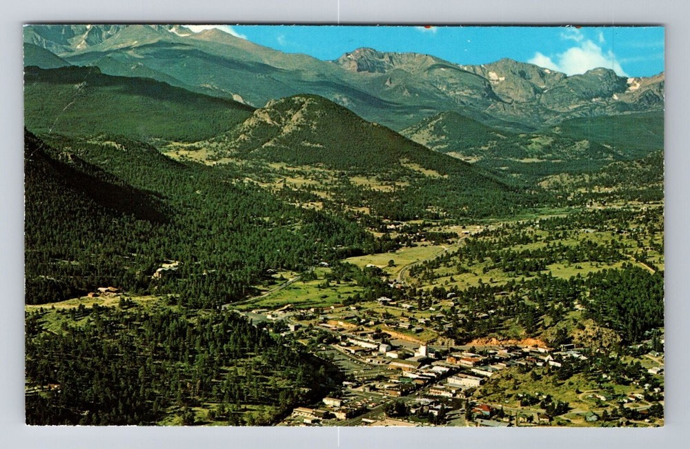 Estes Park CO-Colorado, Aerial Town & Mountain View, Vintage Souvenir Postcard