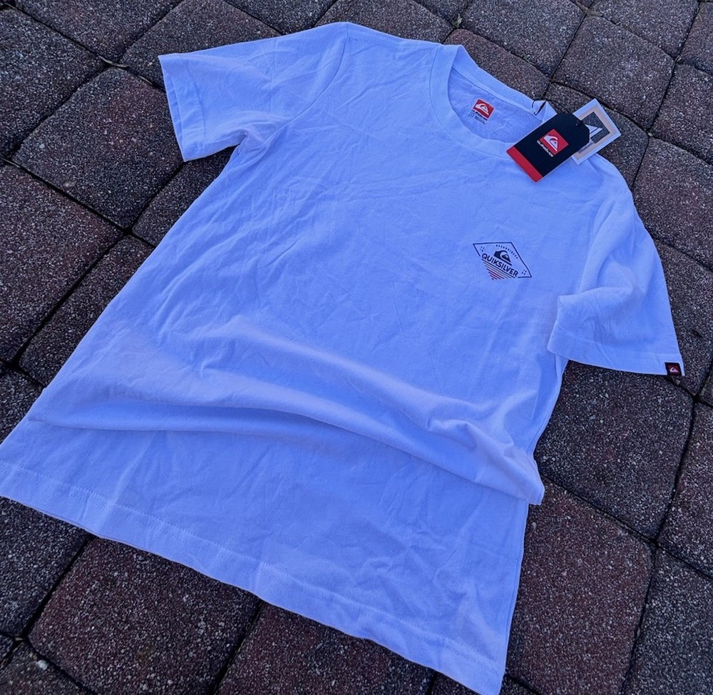 Quiksilver short-sleeve T-shirt, crew neck. White graphic logo Men's Cotton S