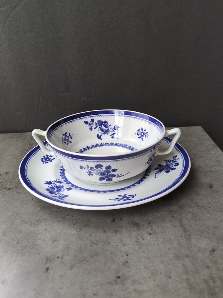 Spode Gloucester Blue Cream Soup Cup Bowl Saucer Copeland England