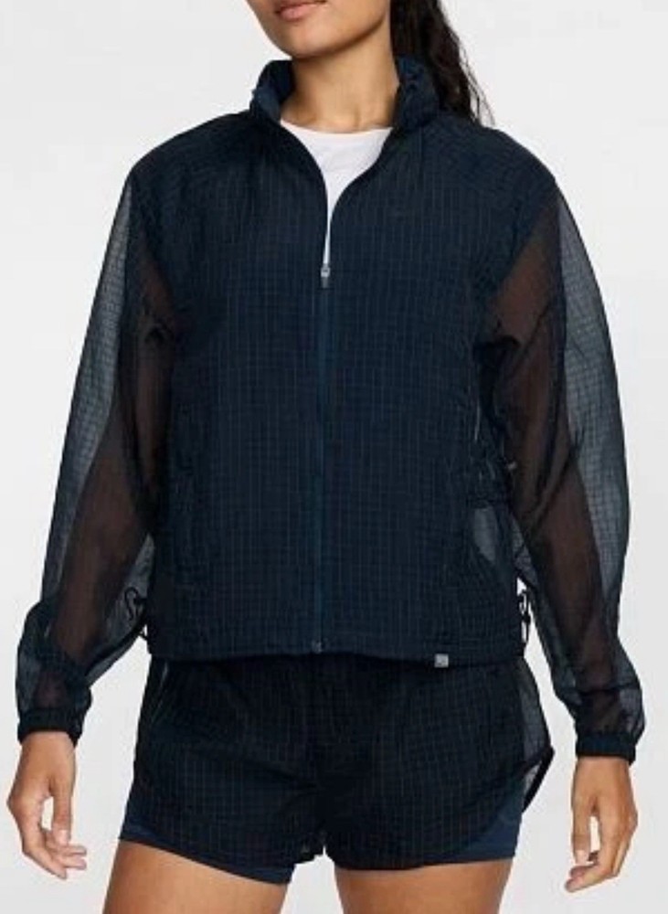 Nike Women’s Running Division Jacket Large Navy Blue Grid Packable Loose Fit New