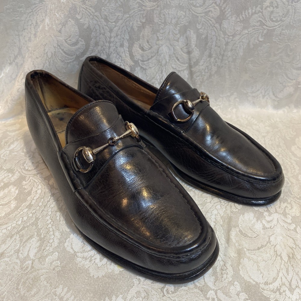 Vtg Gucci Brown Leather Horse Bit Loafers 41.5
