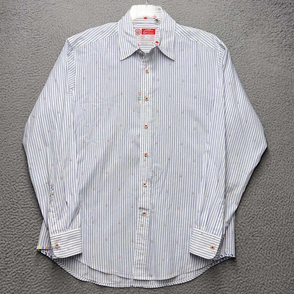 Robert Graham Button Up Shirt Mens Medium White Blue Striped Freshly Laundered