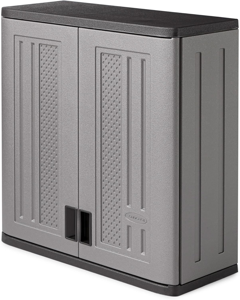 Suncast 4 Cubic Feet Resin Single Shelf Garage Wall Storage Cabinet, Platinum