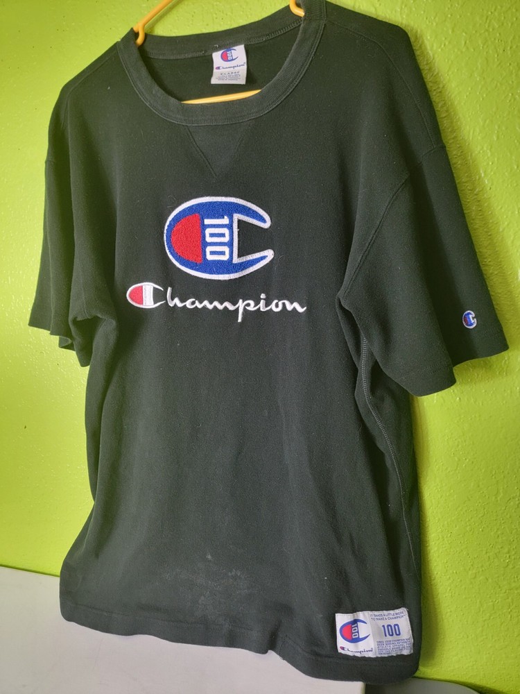 Champion 100 Spellout Shirt Raised C Graphic Embroidered Black Mens XL
