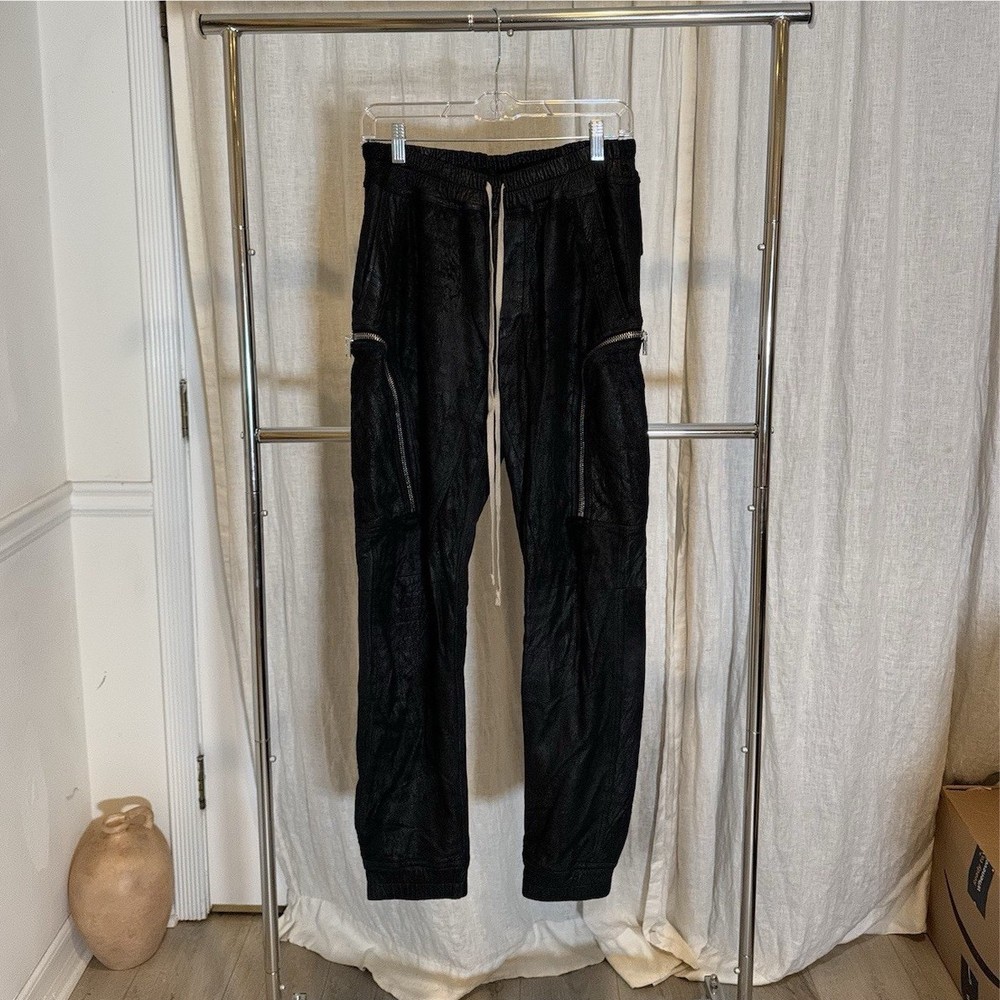 Rick Owens Black Bauhaus Cargo Jogger Lamb Leather Pants