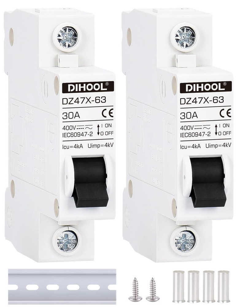 AC/DC Miniature Circuit Breakers, 2 Pack, Single Pole 30 Amp, 12V 24V 48V 400...