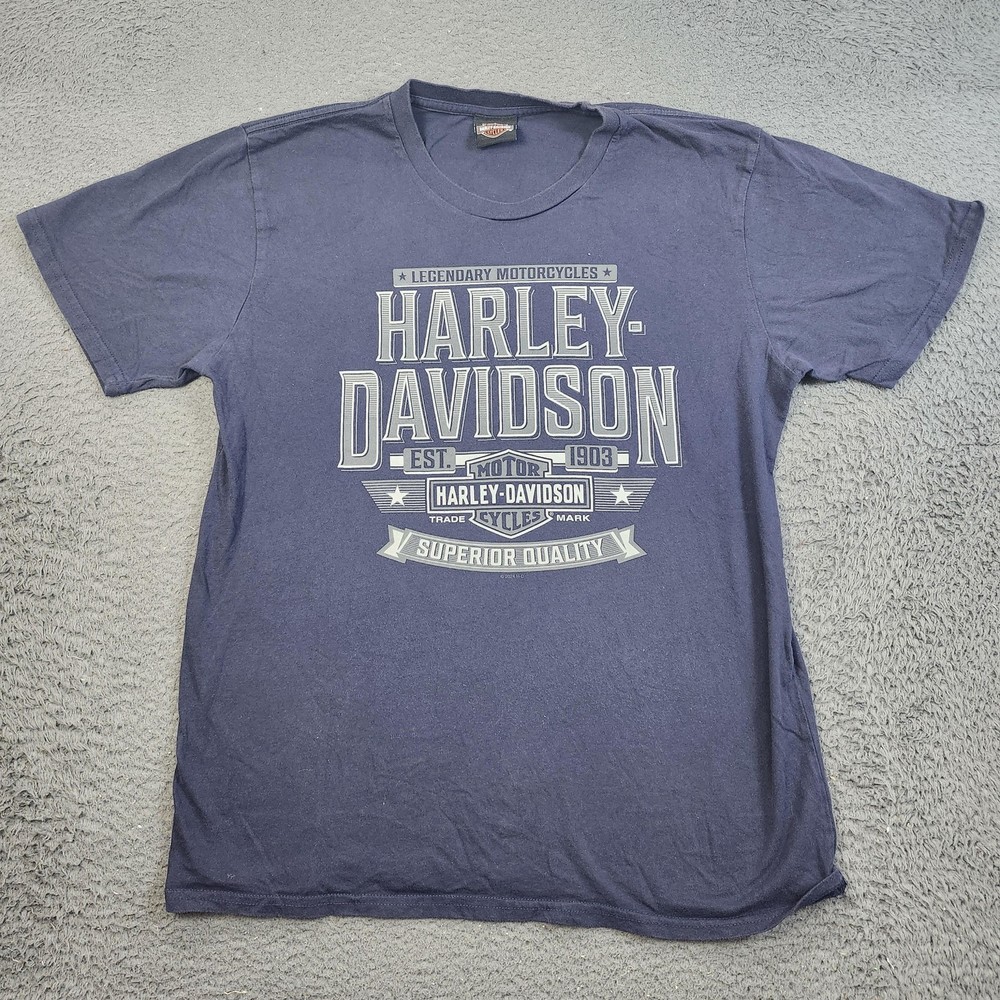 Harley Davidson Shirt Mens Large Blue Northshore Alligator Graphic Motorcycle