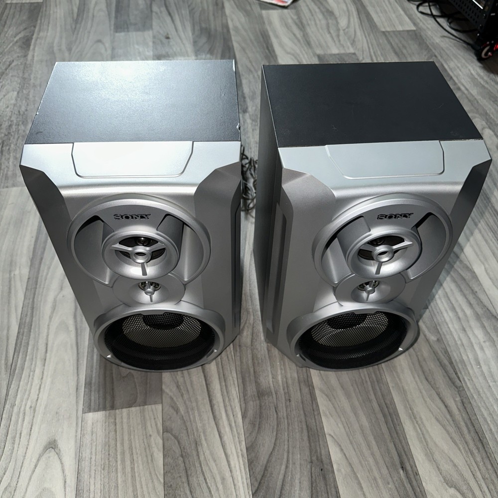 SONY Bookshelf Speakers SS-RG55 Bass Reflex Silver/Black - Wires Included Tested