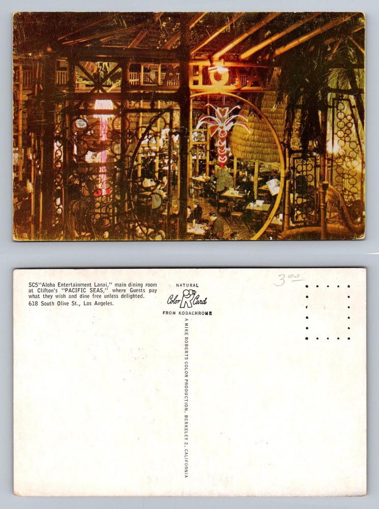 Los Angeles, CA-California, Clifton’s Pacific Seas Aloha Lanai Vintage Postcard