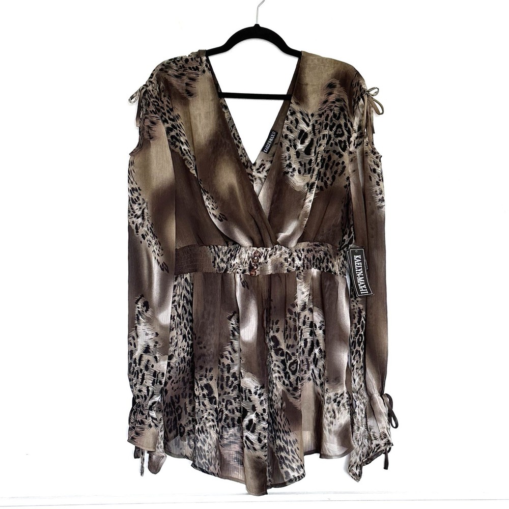 NWT Kaely N Max II Plus Shirt Women’s 1X Leopard Sheer Long Sleeve Pullover Top