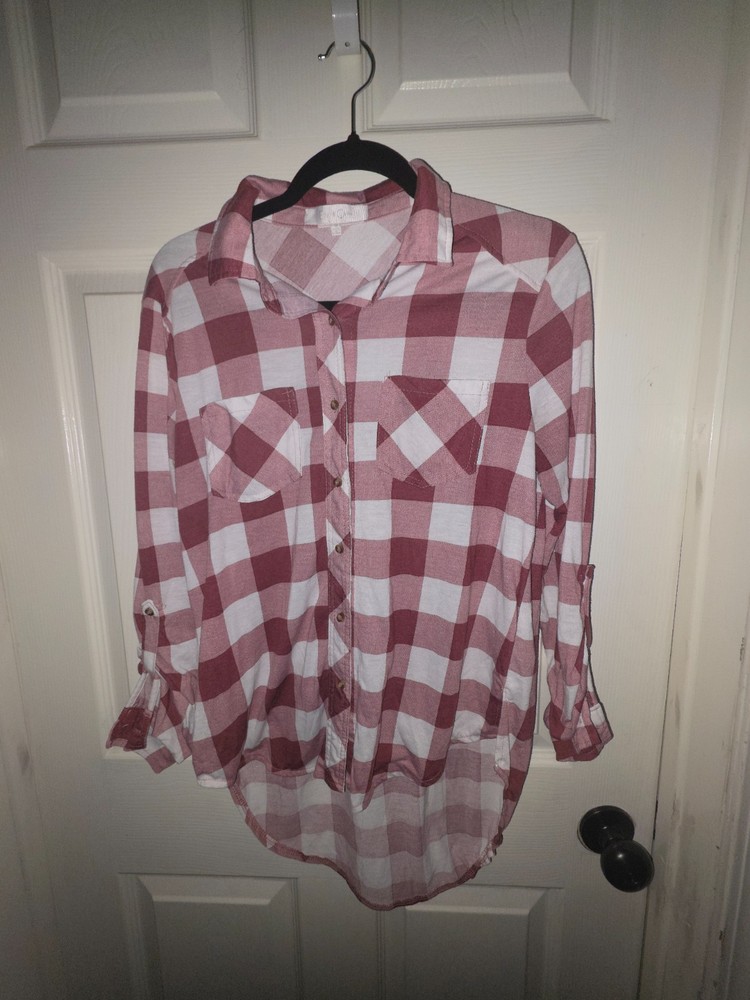 •Eden & Olivia Plaid Top Shirt Button Long Sleeve Roll Size Medium