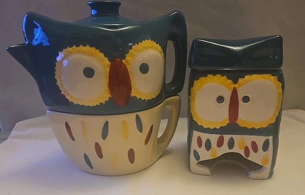 Owl Teapot & Teabag Holder Retro Style MSRF Inc Design Studio