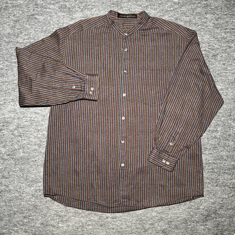 Jhane Barnes Shirt Mens XL Multicolor Stripe Button Long Sleeve No-Collar