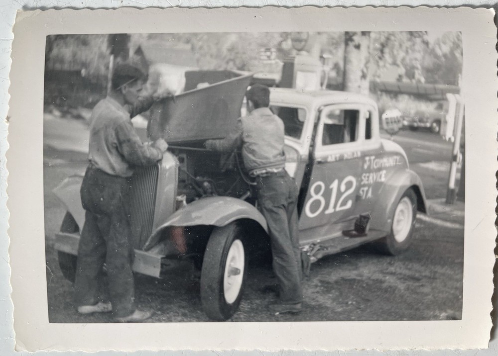 VTG Photo Men Working On Stock Race Car Whitestone Queens NYC Long Isl 1940s 50s