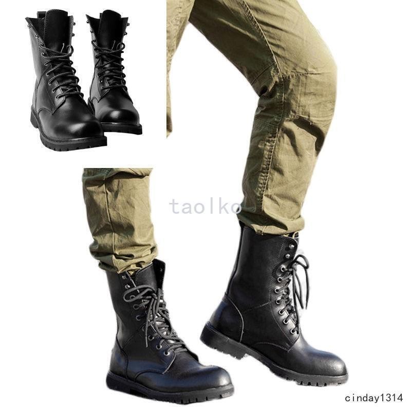 Men Black Combat Faux Leather Military Ankle Boots Lace Up Shoes SZ 5-11
