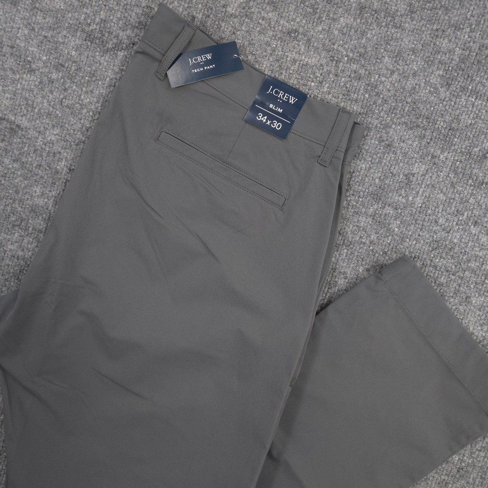J Crew Tech Pants Mens 34X30 Gray Slim Chino Performance Golf Casual Stretch NEW