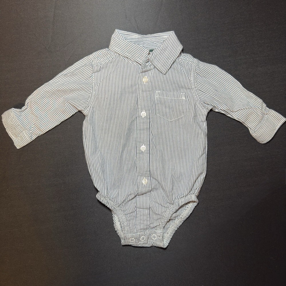 Carters Blue Stripe Oxford Button-Front Bodysuit 6M Long Sleeve