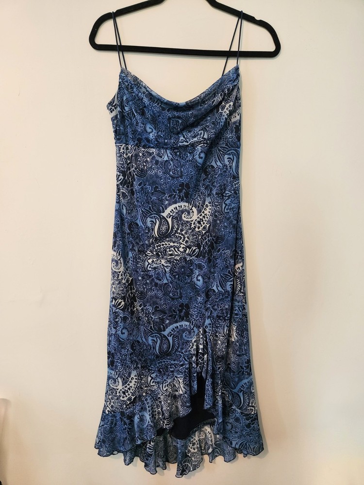 City Triangles Y2K Blue Paisley Strappy Ruffle Hem Women's Dress Sz Medium