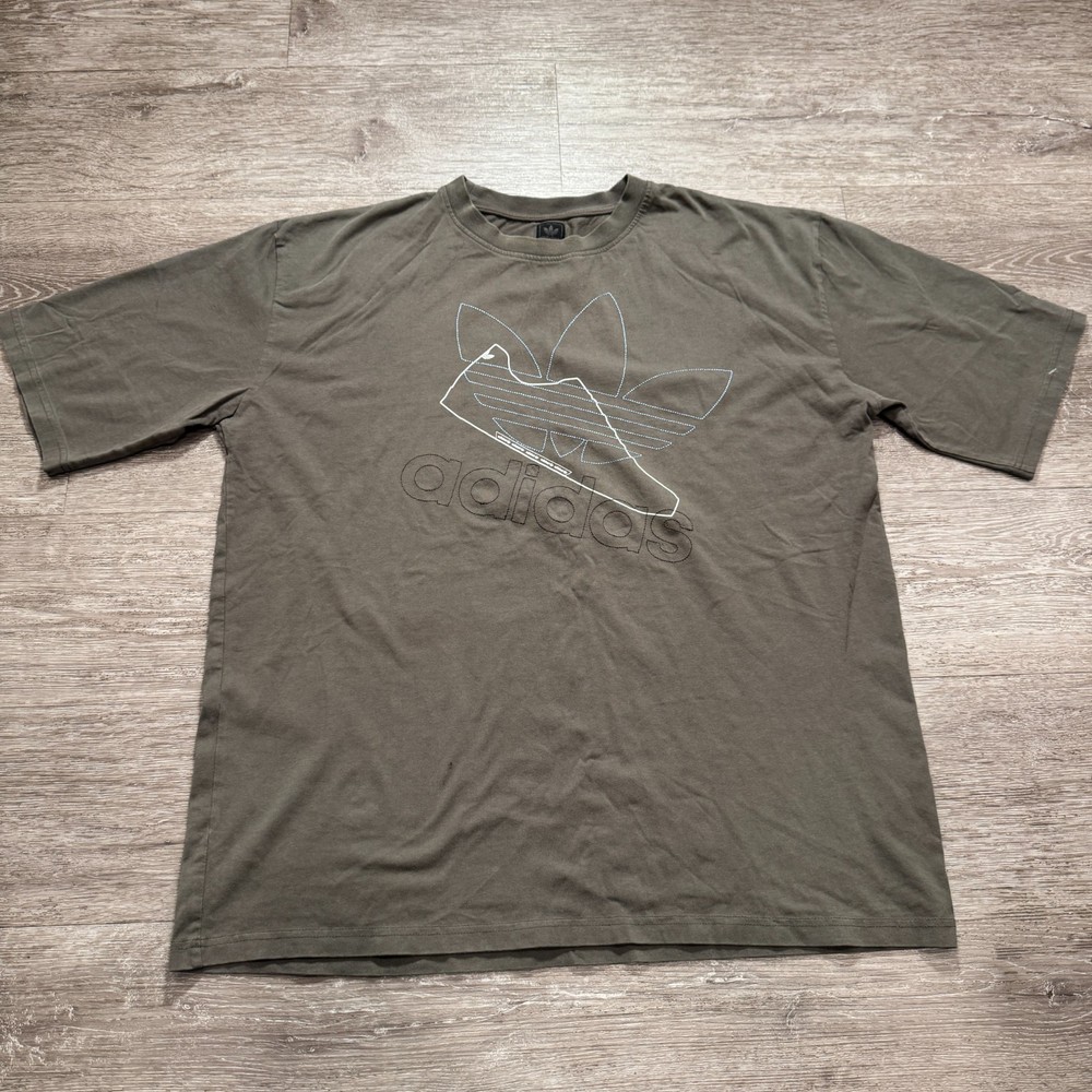 Adidas Shirt Mens 2XL Green Y2K Oversized Embroidered Casual Streetwear Shoe