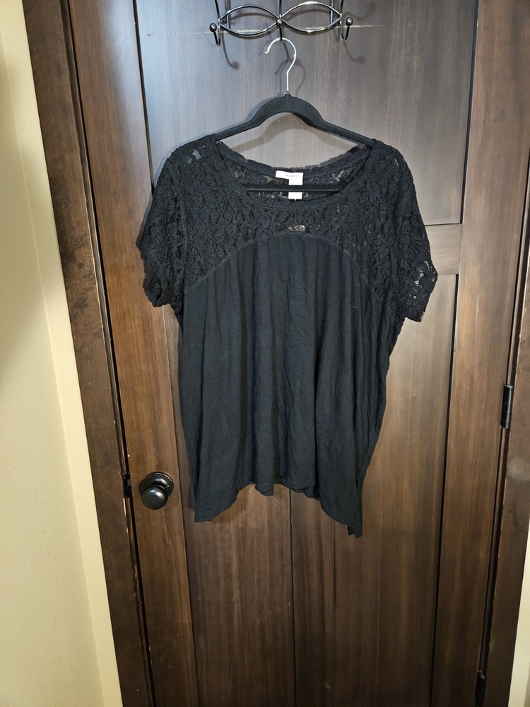 NWT Women's Black Lace Accent Short Sleeve Shirt Blouse Top Size XXL 2XL