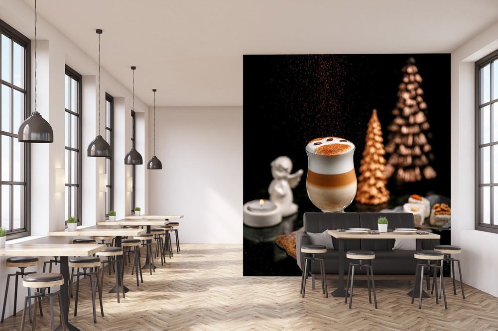 3D Christmas Coffee ZHUA8137 Removable Self-Adhesive Wall Mural