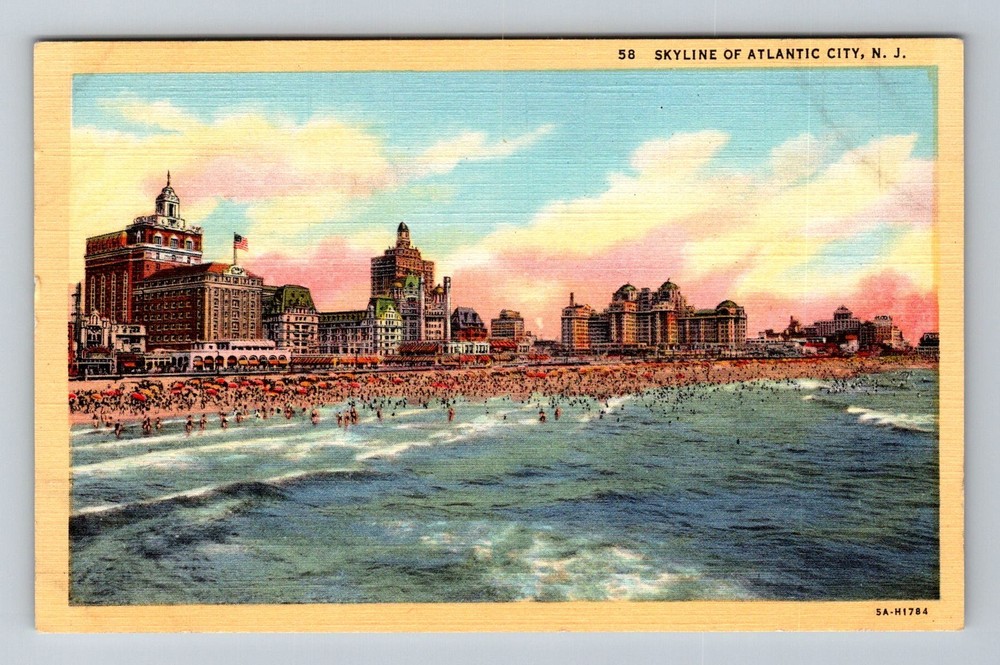 Atlantic City, NJ-New Jersey, Skyline Hotels and Boardwalk View Vintage Postcard