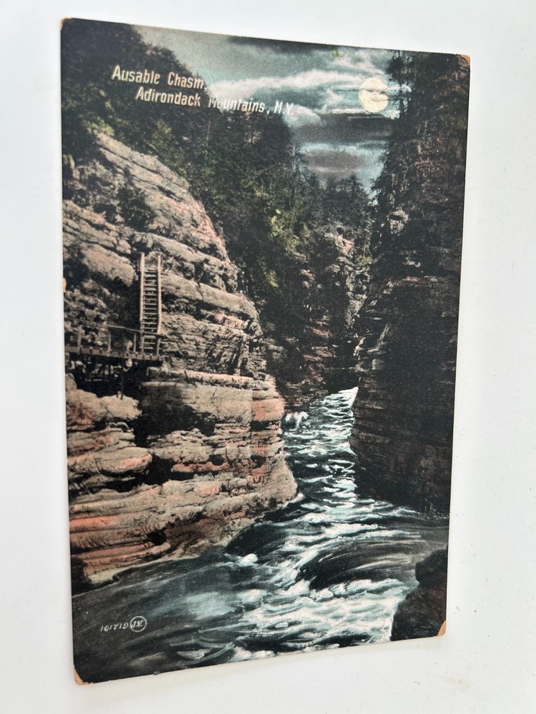 Ausable Chasm Adirondack Mountains New York NY Moonlight Scene Postcard