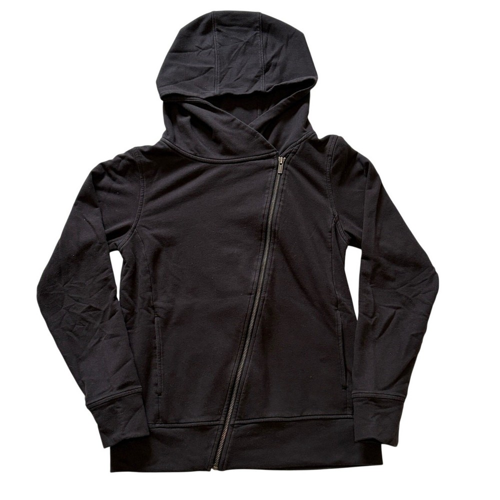 Lucy Hoodie XS Black Asymmetrical Full Zip French Terry Sweatshirt Athleisure
