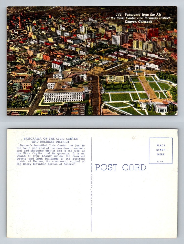 Denver, CO-Colorado, Civic Center Business District Aerial View Vintage Postcard
