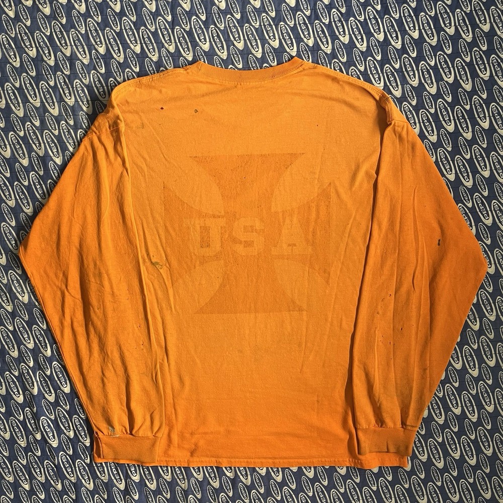 Vtg Gradient Sunfaded Orange USA Choppers Style Shirt Distressed Orange