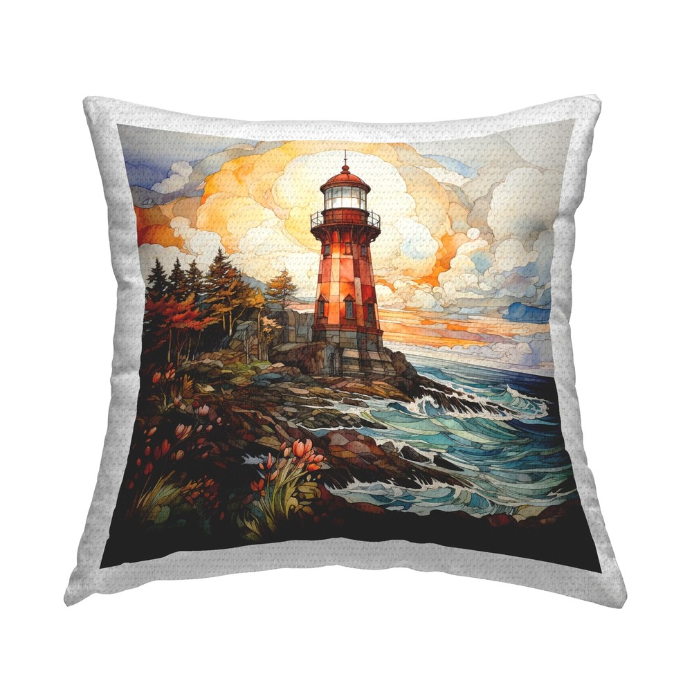 18x18 Multi-Color Abstract Lighthouse Outdoor Printed Throw Pillow-image