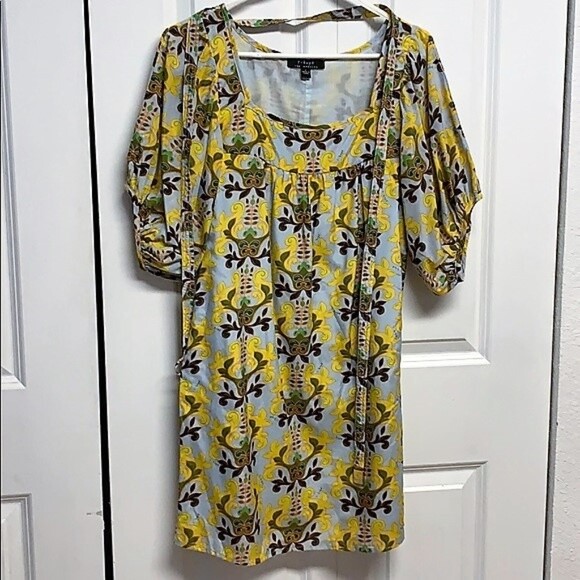 T Bags Bright Multi Color Paisley Print Silk Blend Tie Belt Lined Mini Dress PM
